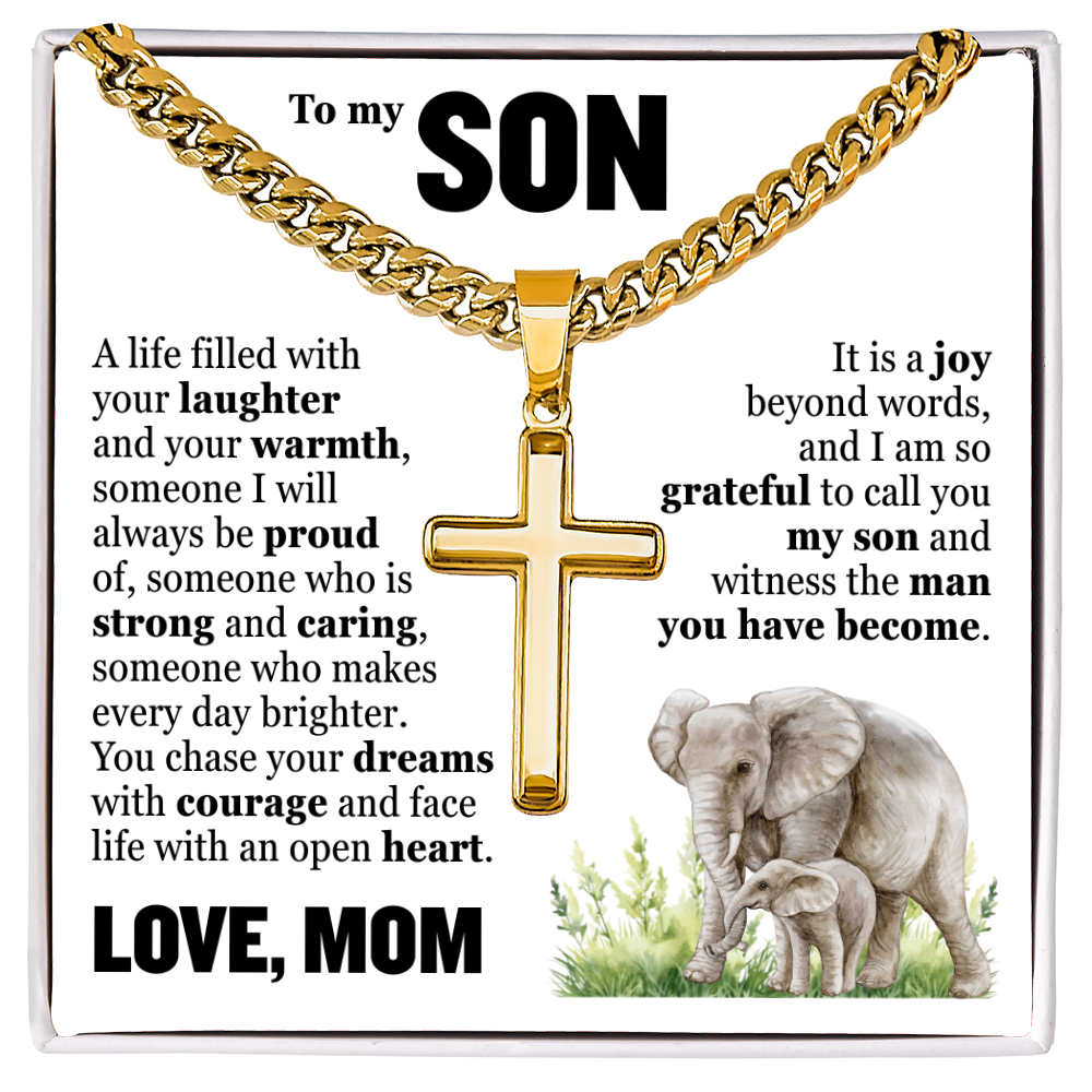Cross Cuban Link Chain - To My Son "Chase Your Dreams With Courage"