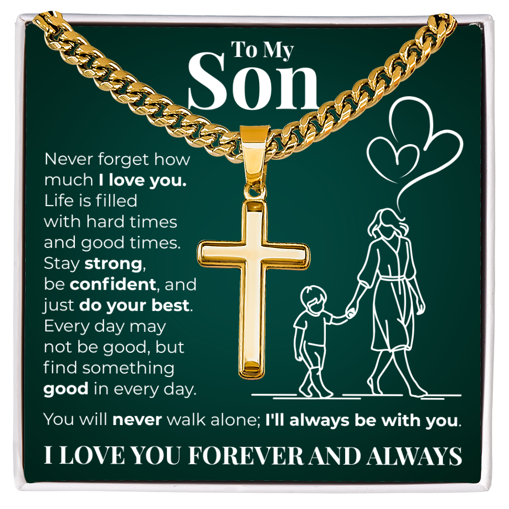 Cuban Chain with Cross Necklace -  To My Son "I Love You"
