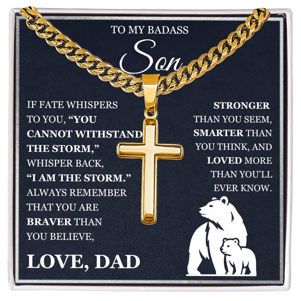 To My Son - Artisan Cross with Cuban Link Chain