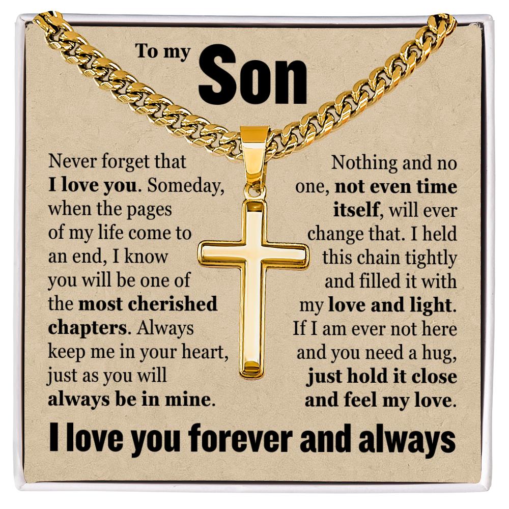 Cross Cuban Link Chain - To My Son "Always Keep Me In Your Heart"