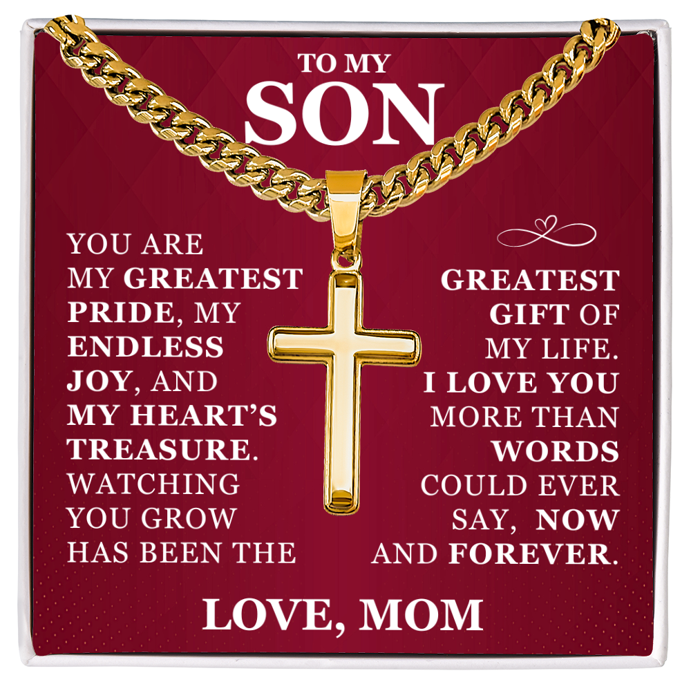 Artisan Cross with Cuban Link Chain - To My Son "I Love You"