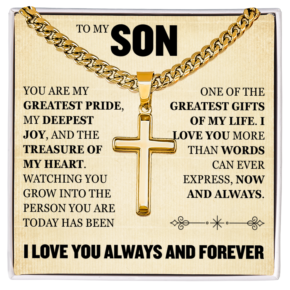 Cross Cuban Link Chain - To My Son "You Are My Greatest Pride"
