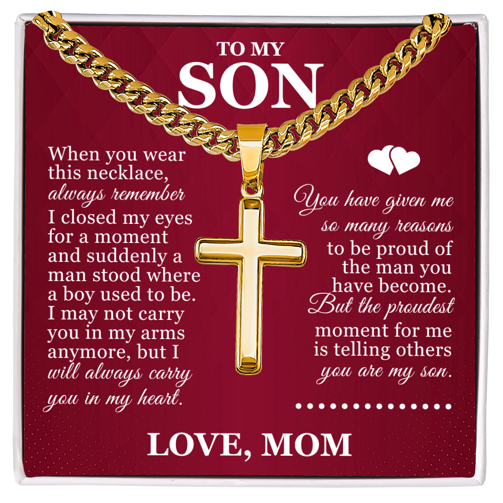 Artisan Cross with Cuban Link Chain - To My Son "Always Remember"
