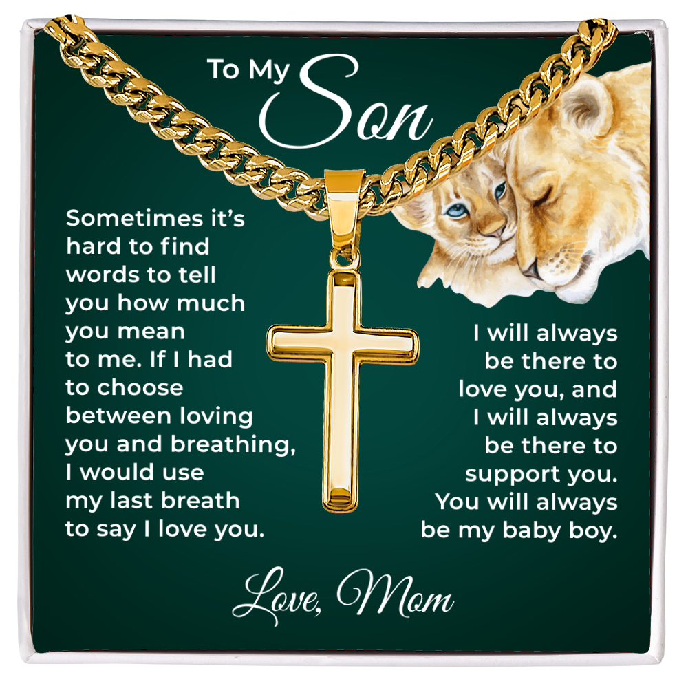 Cuban Chain with Cross Necklace - To My Son "I Love You"