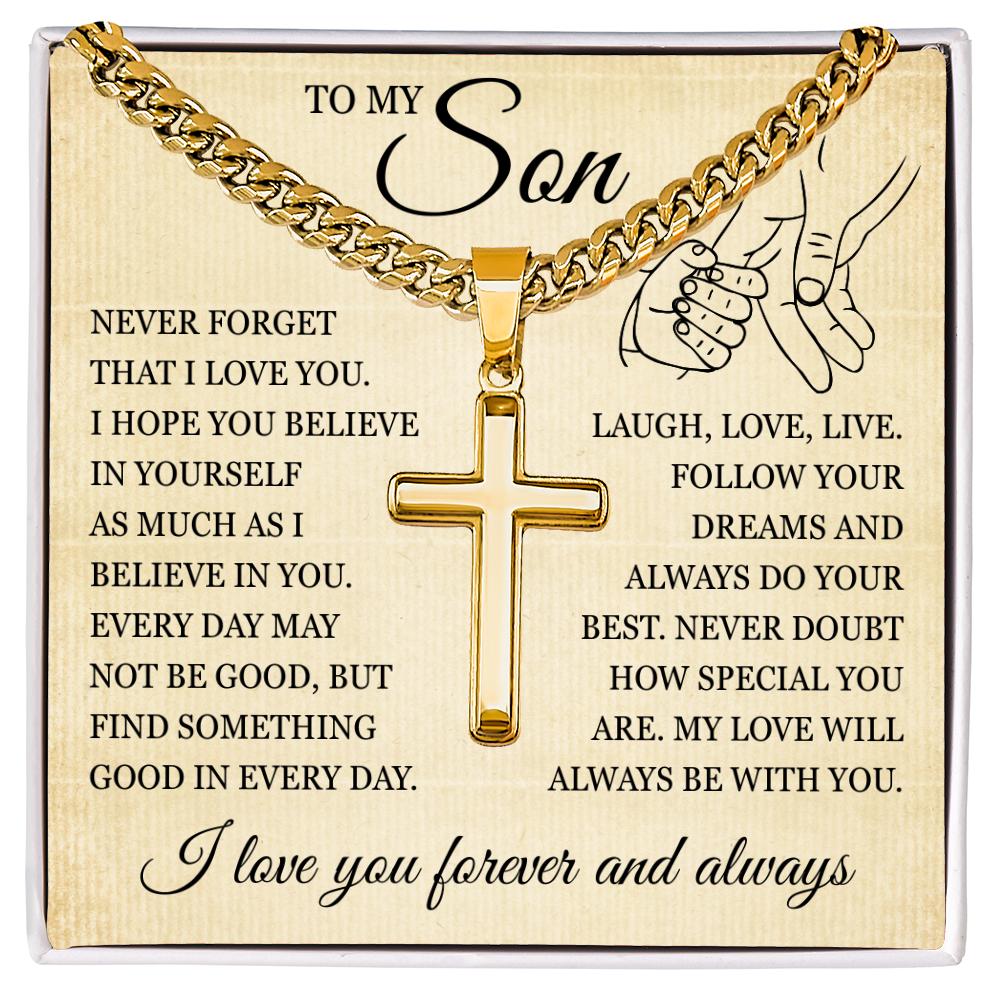 Cross Cuban Link Chain - To My Son "I Believe In You"