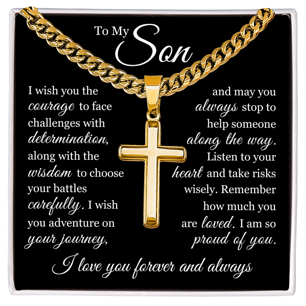 Cross Cuban Link Chain - To My Son "Face Challenges With Determination"