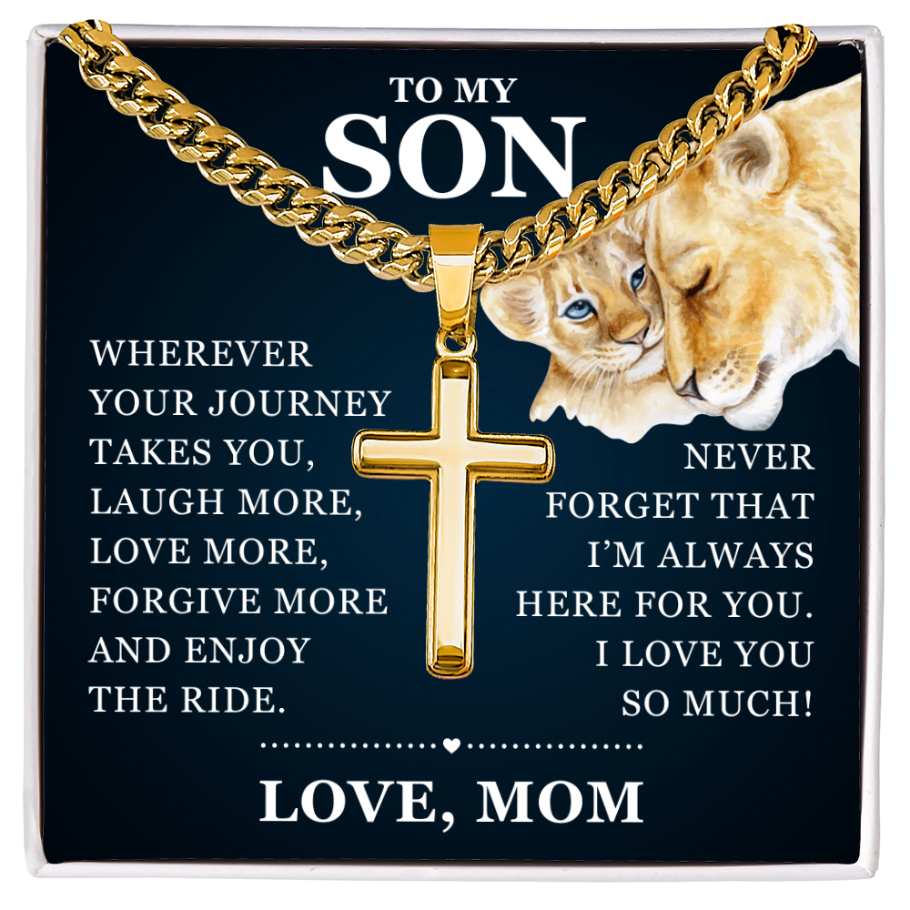 Artisan Cross with Cuban Link Chain - To My Son "I Love You So Much"