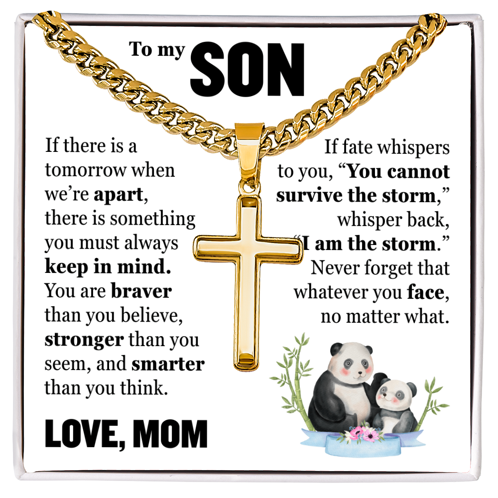 Cross Cuban Link Chain - To My Son "You Are Braver Than You Believe"