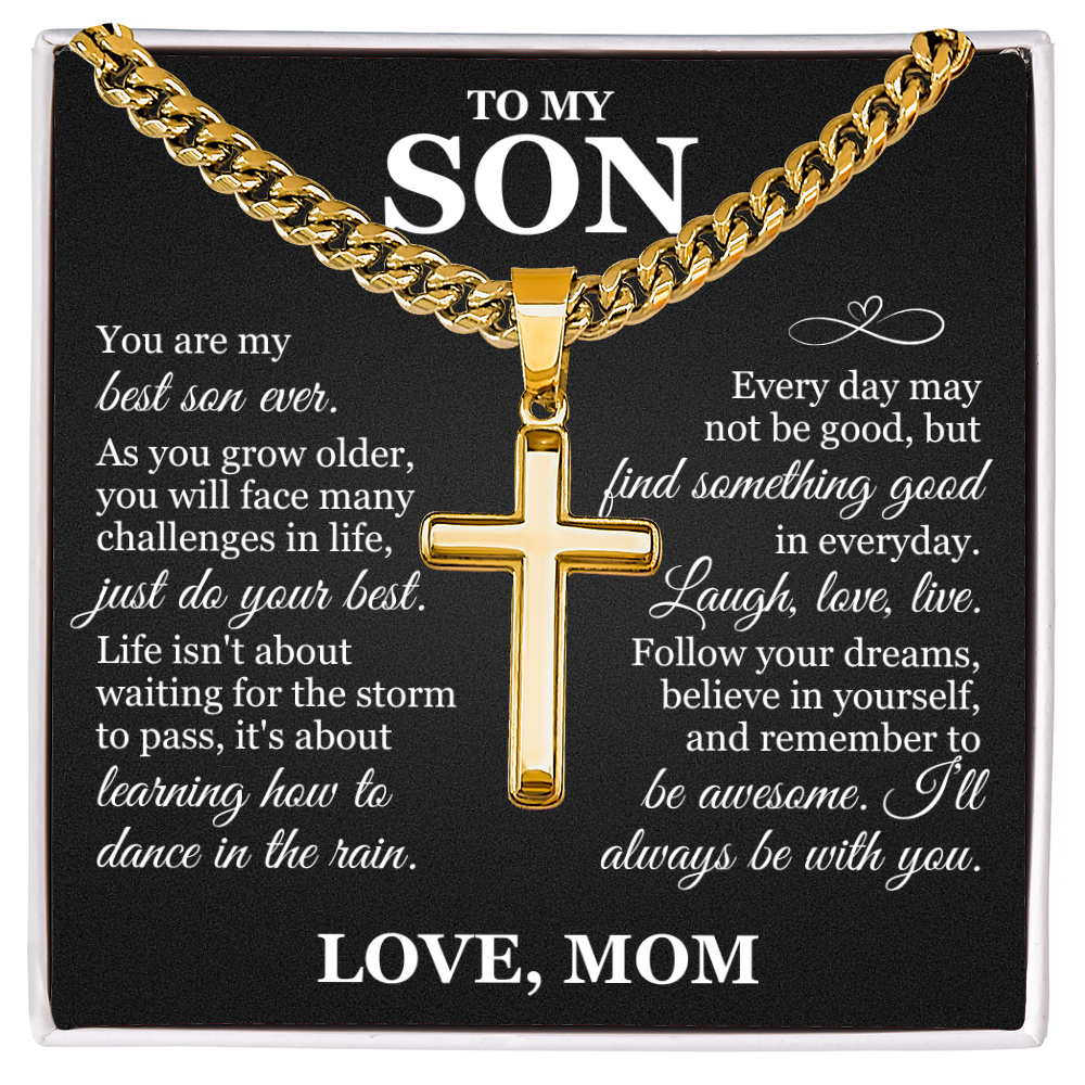 Artisan Cross with Cuban Link Chain - To My Son "Just Do Your Best"