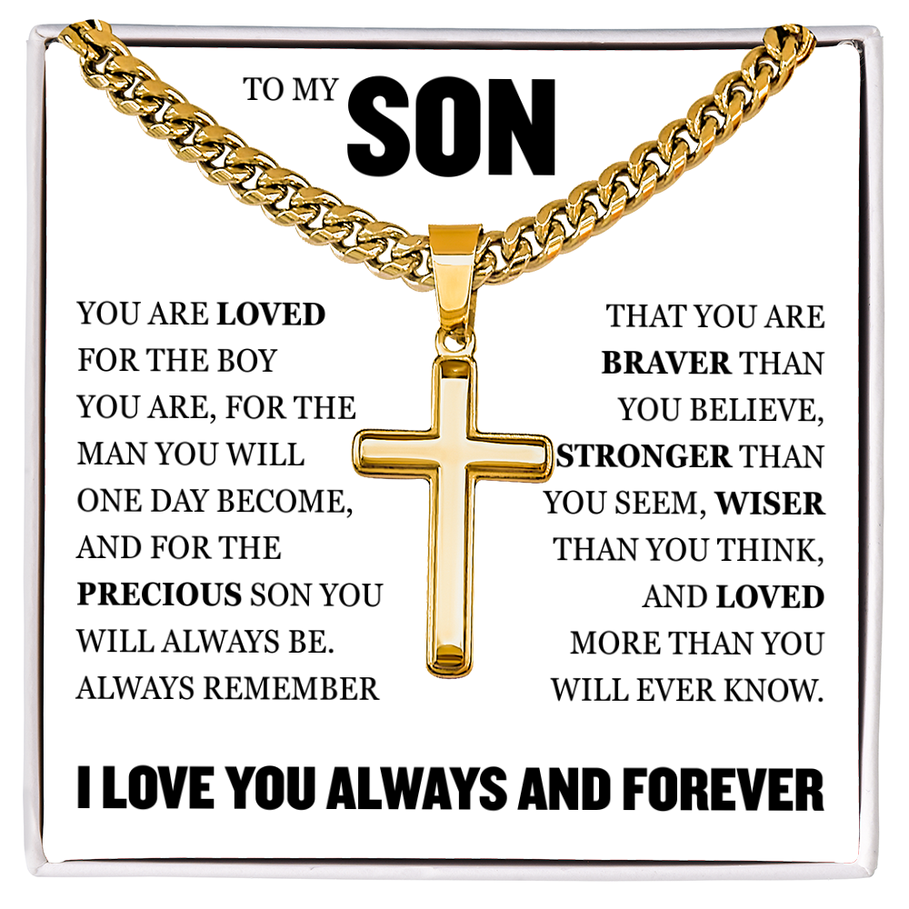 Cross Cuban Link Chain - To My Son "You Are Loved"