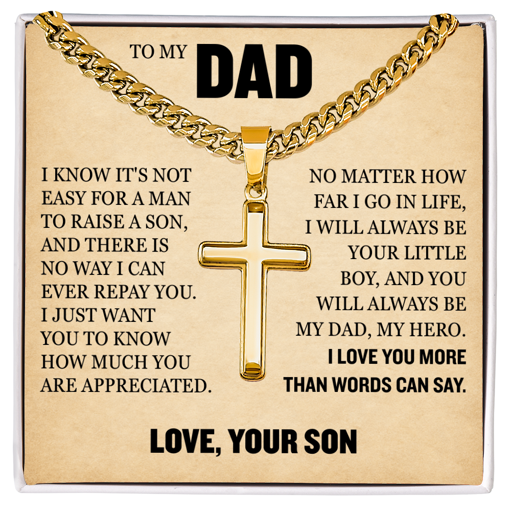 Cross Cuban Link Chain - To My Dad "I Love You More Than Words Can Say"
