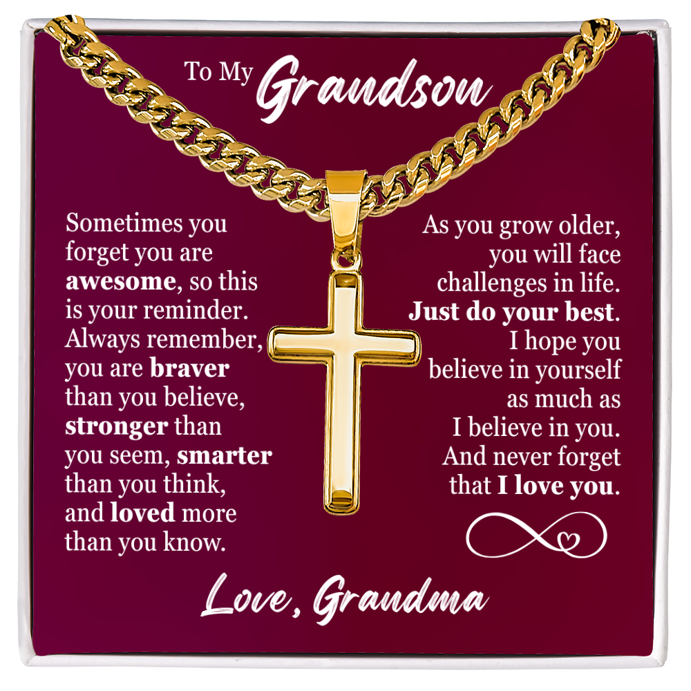 Cross Cuban Link Chain - To My Grandson "Just Do Your Best"