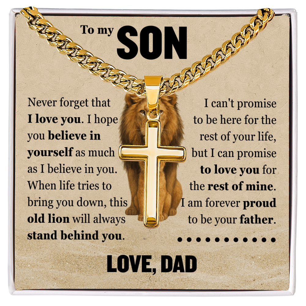 Cross Cuban Link Chain - To My Son "Never Forget That I Love You"