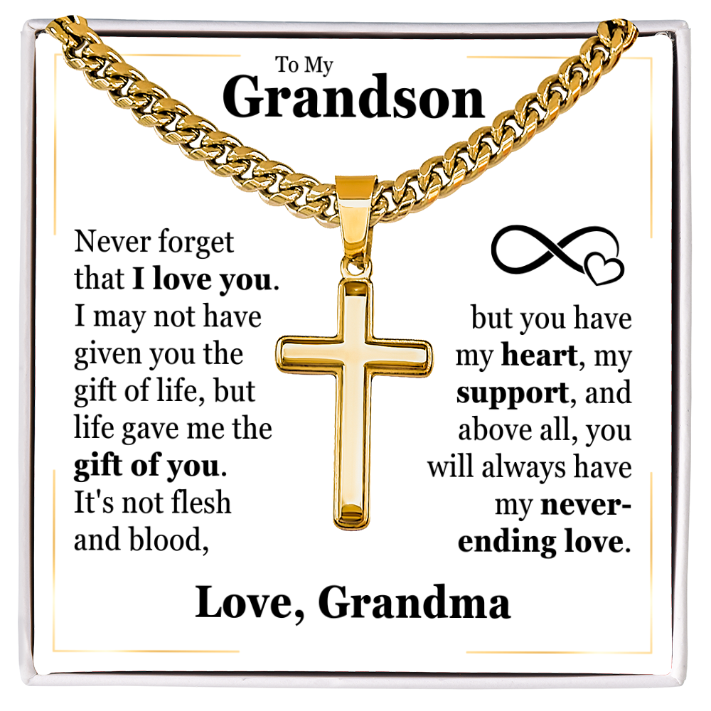 Cross Cuban Link Chain - To My Grandson "Never Forget That I Love You"