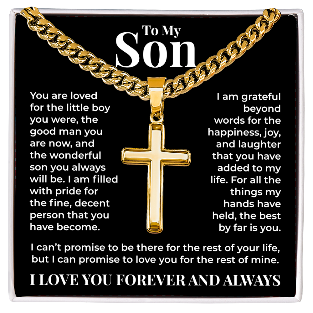 Cuban Chain with Cross Necklace - To My Son "I Am Grateful Beyond Words"