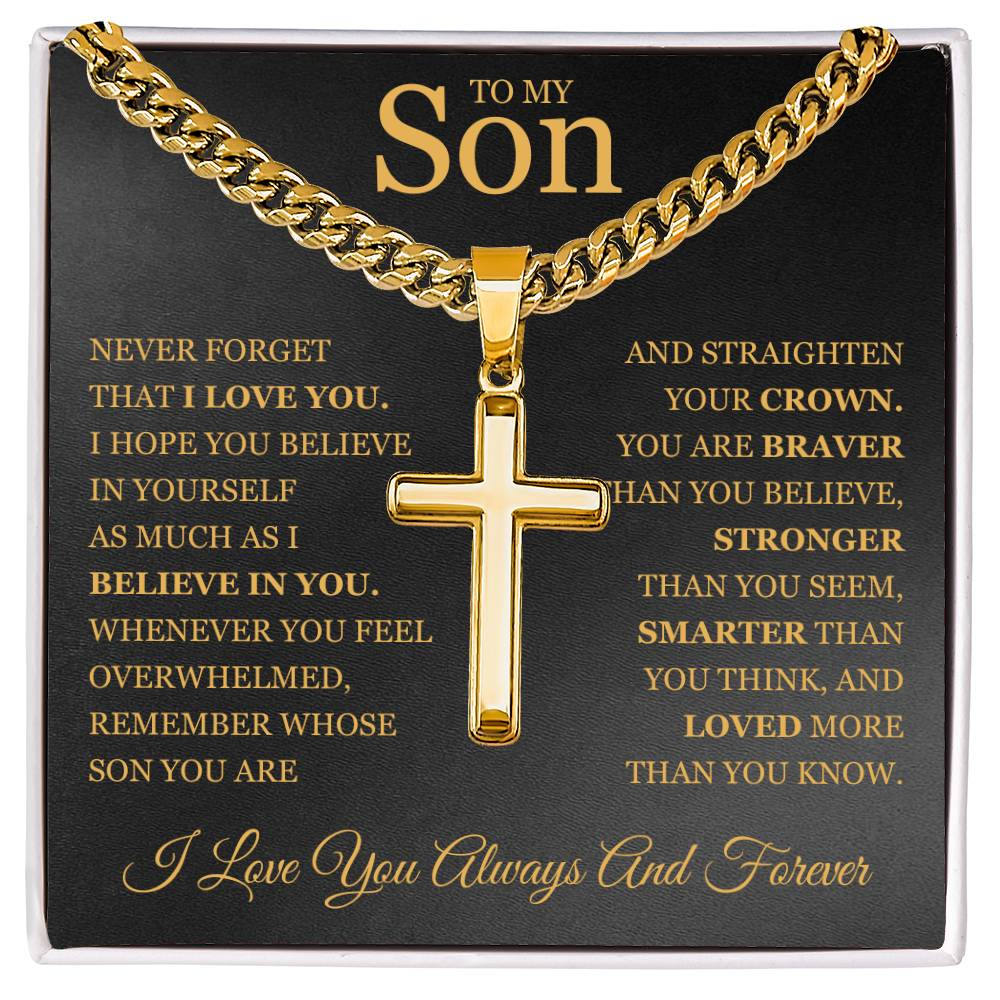 To My Son - Artisan Cross with Cuban Link Chain