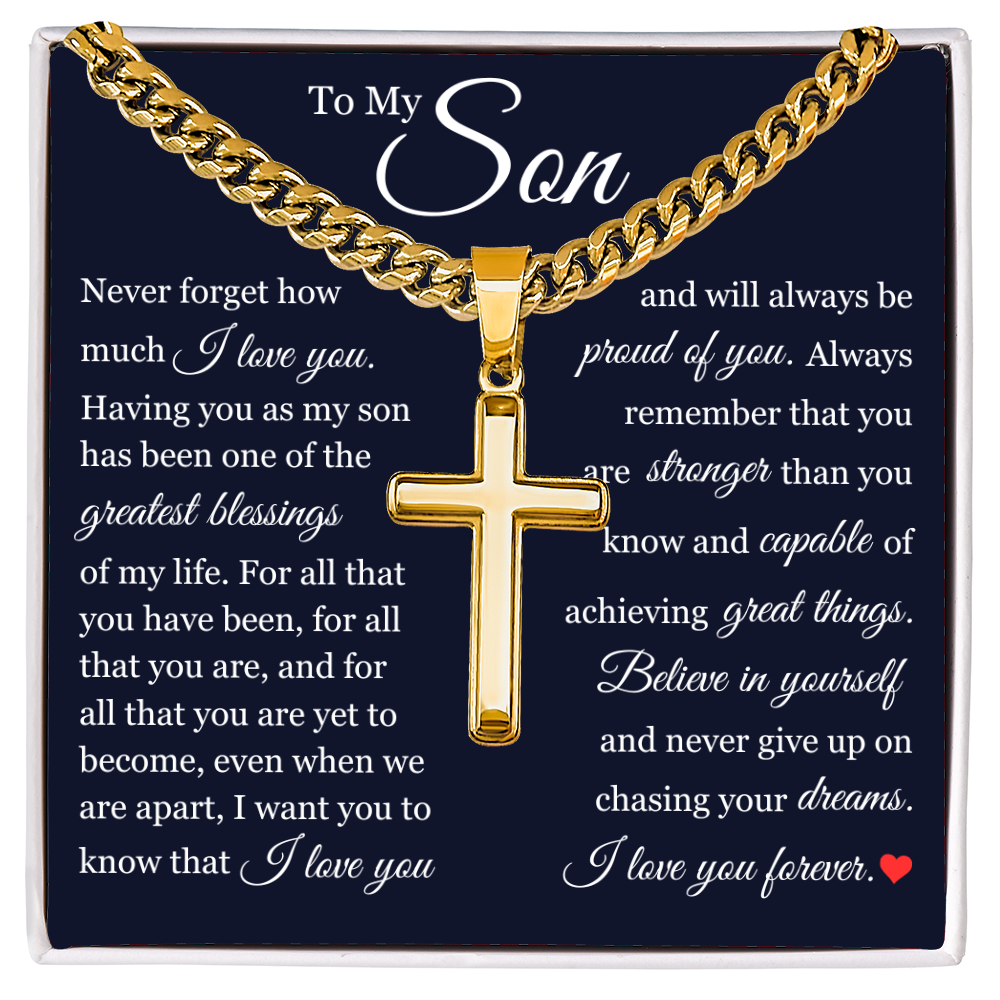 Cross Cuban Link Chain - To My Son "Believe In Yourself"