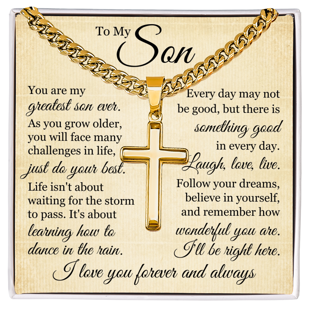 Cross Cuban Link Chain - To My Son "Just Do Your Best"