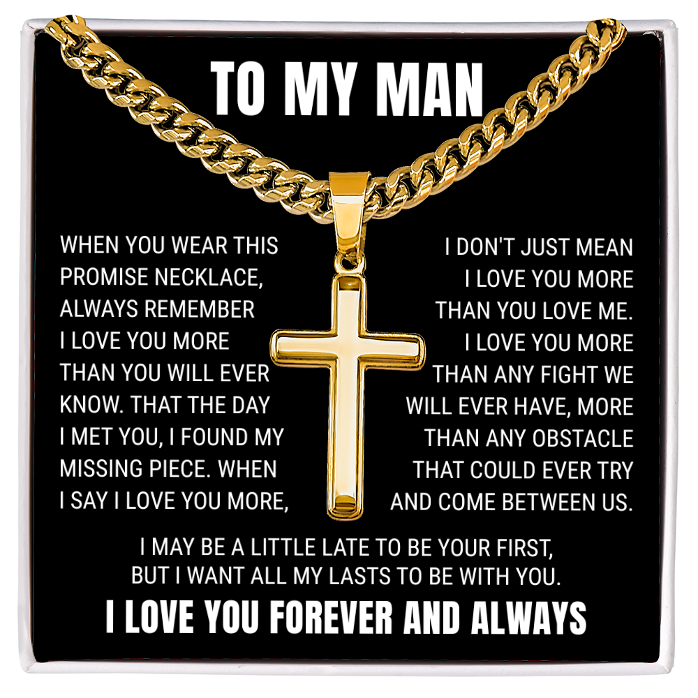 Cross Cuban Link Chain - To My Husband "I Love You More Than You Will Ever Know"