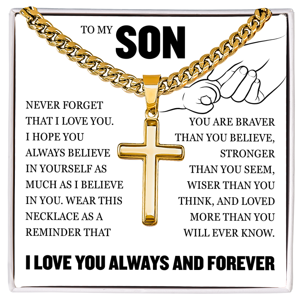 Cross Cuban Link Chain - To My Son "Never Forget That I Love You"