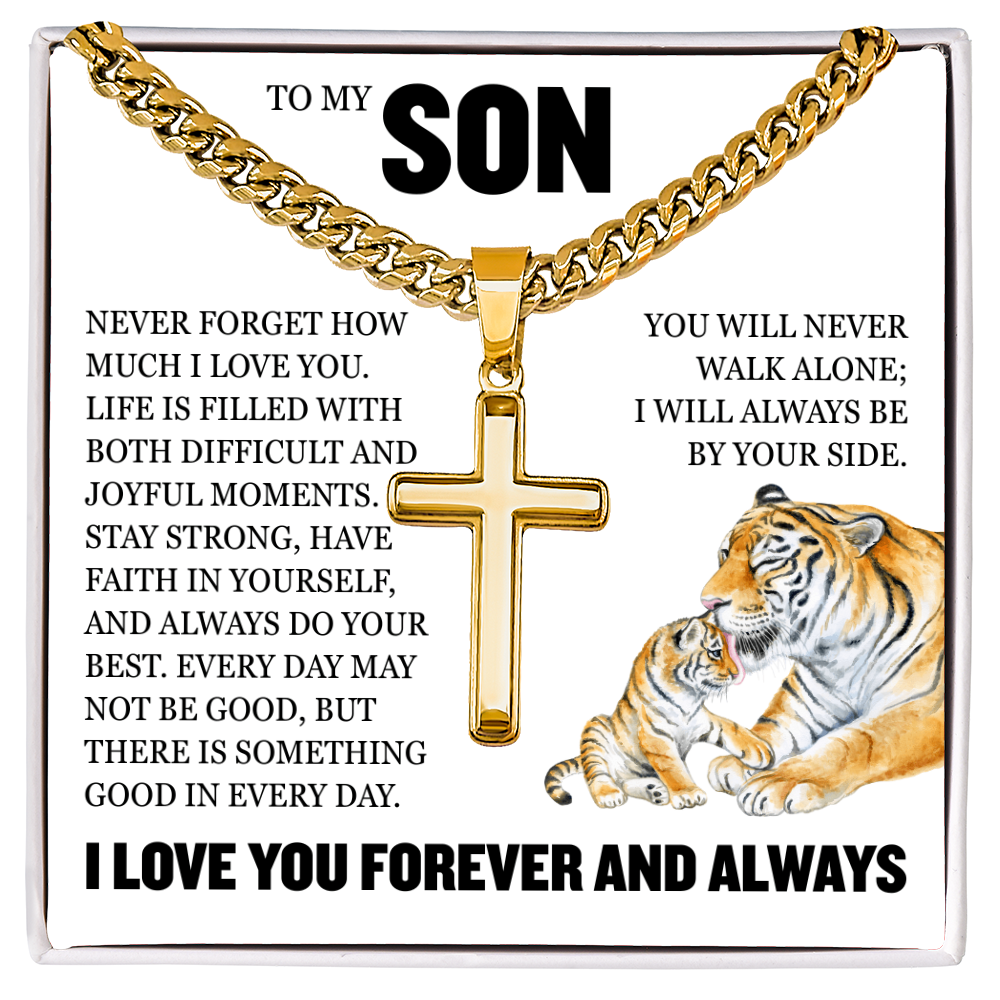 Cross Cuban Link Chain - To My Son "I Will Always Be By Yourside"