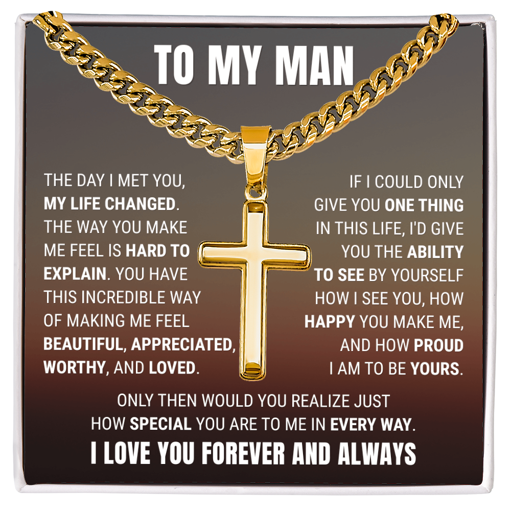 Cross Cuban Link Chain - To My Husband "How Happy You Make Me"