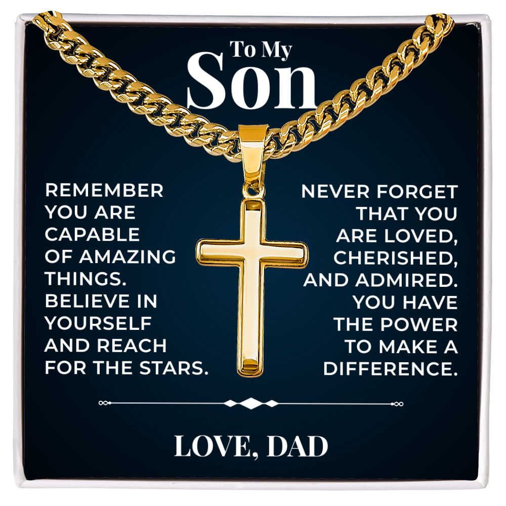 Cuban  Chain with Cross Necklace - To My Son "Reach For The Stars"
