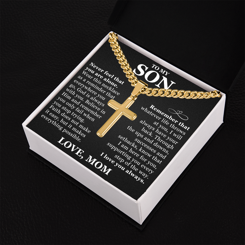 Artisan Cross with Cuban Link Chain - To My Son