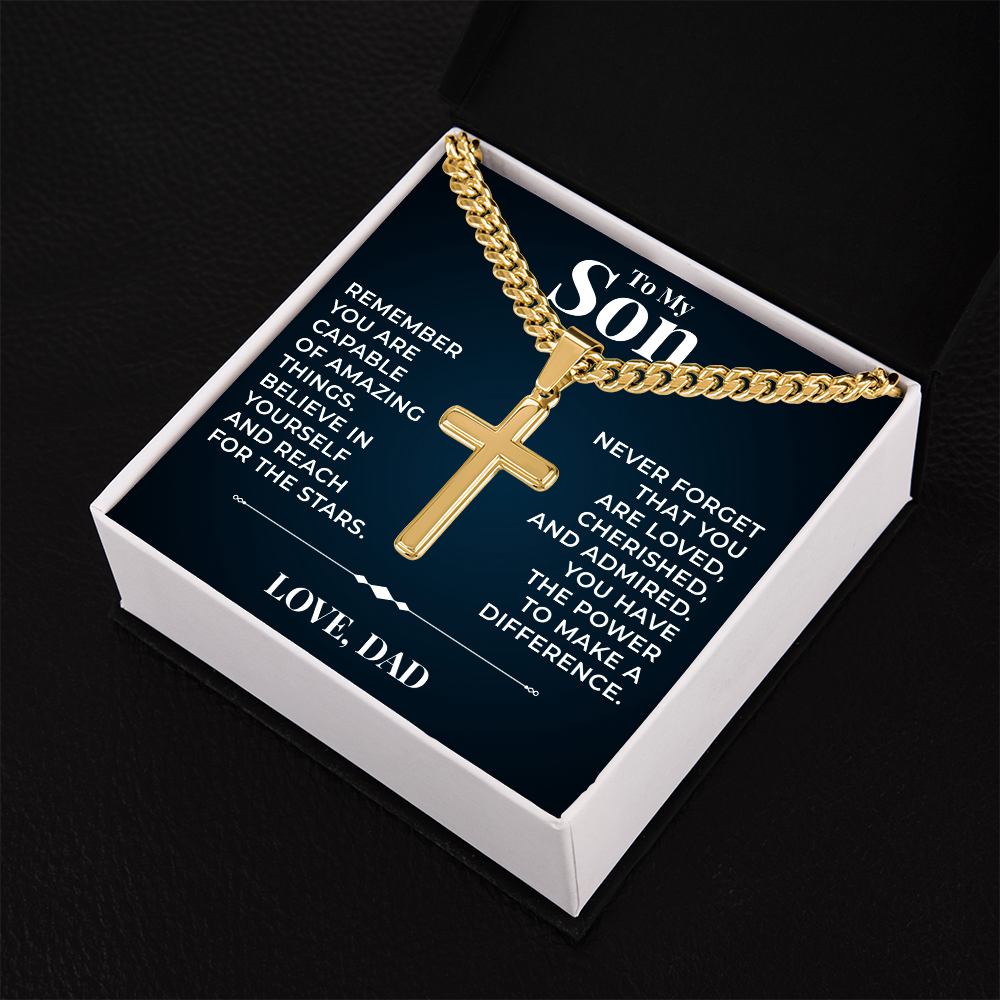 Cuban  Chain with Cross Necklace - To My Son "Reach For The Stars"