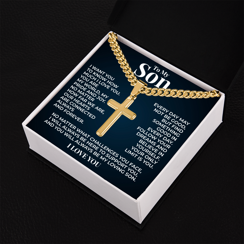 Cuban Chain with Cross Necklace - To My Son "Follow You Dreams"