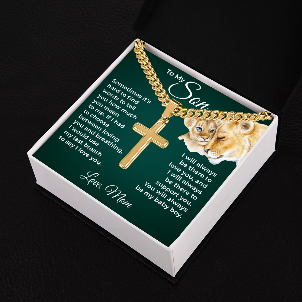 Cuban Chain with Cross Necklace - To My Son "I Love You"