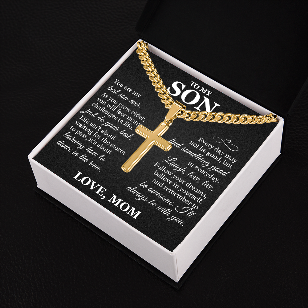 Artisan Cross with Cuban Link Chain - To My Son "Just Do Your Best"