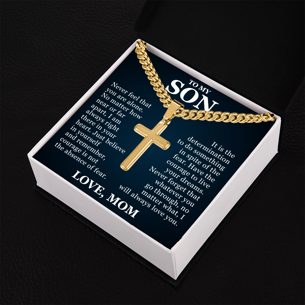 Artisan Cross with Cuban Link Chain - To My Son "I Will Always Love You"