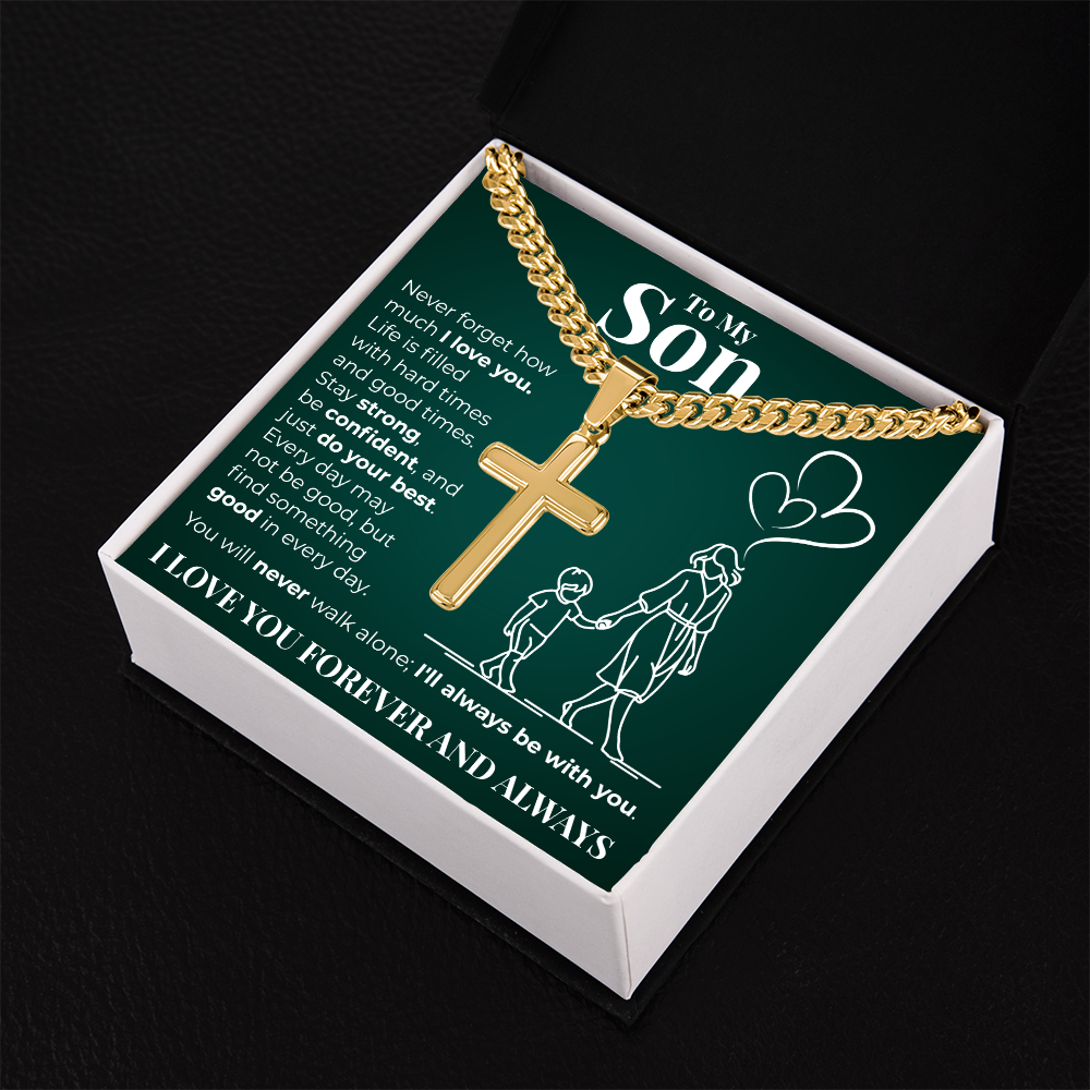 Cuban Chain with Cross Necklace -  To My Son "I Love You"