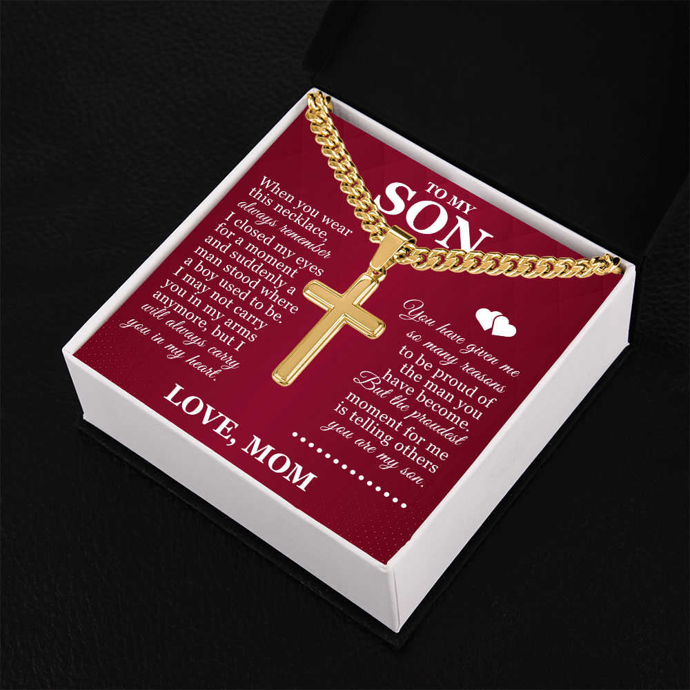 Artisan Cross with Cuban Link Chain - To My Son "Always Remember"