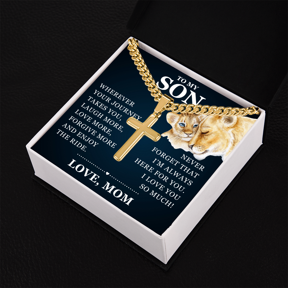 Artisan Cross with Cuban Link Chain - To My Son "I Love You So Much"
