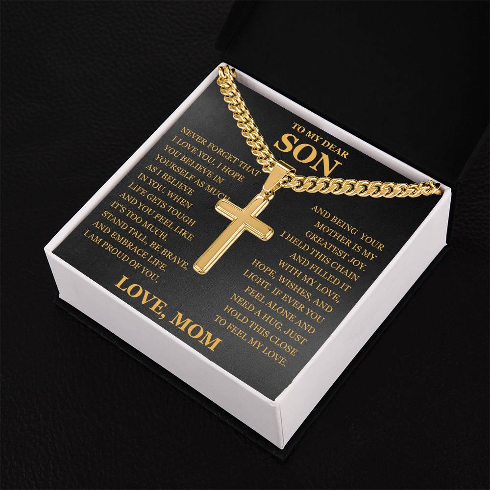 To My Son - Artisan Cross with Cuban Link Chain