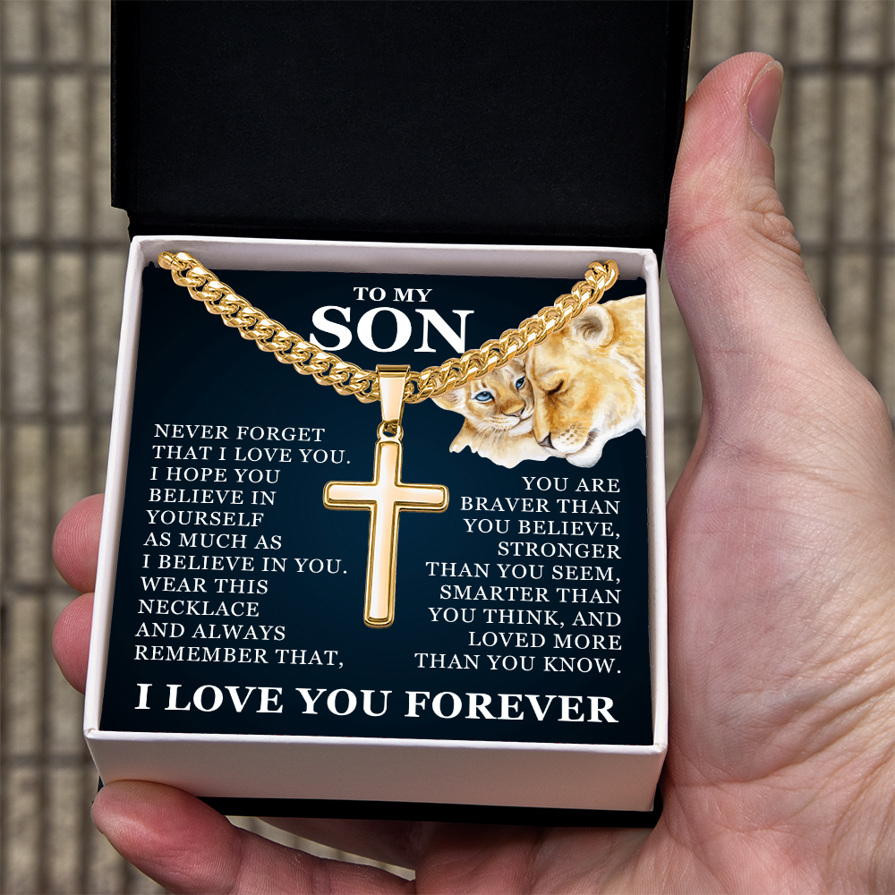 Artisan Cross with Cuban Link Chain - To My Son "I Believe In You"