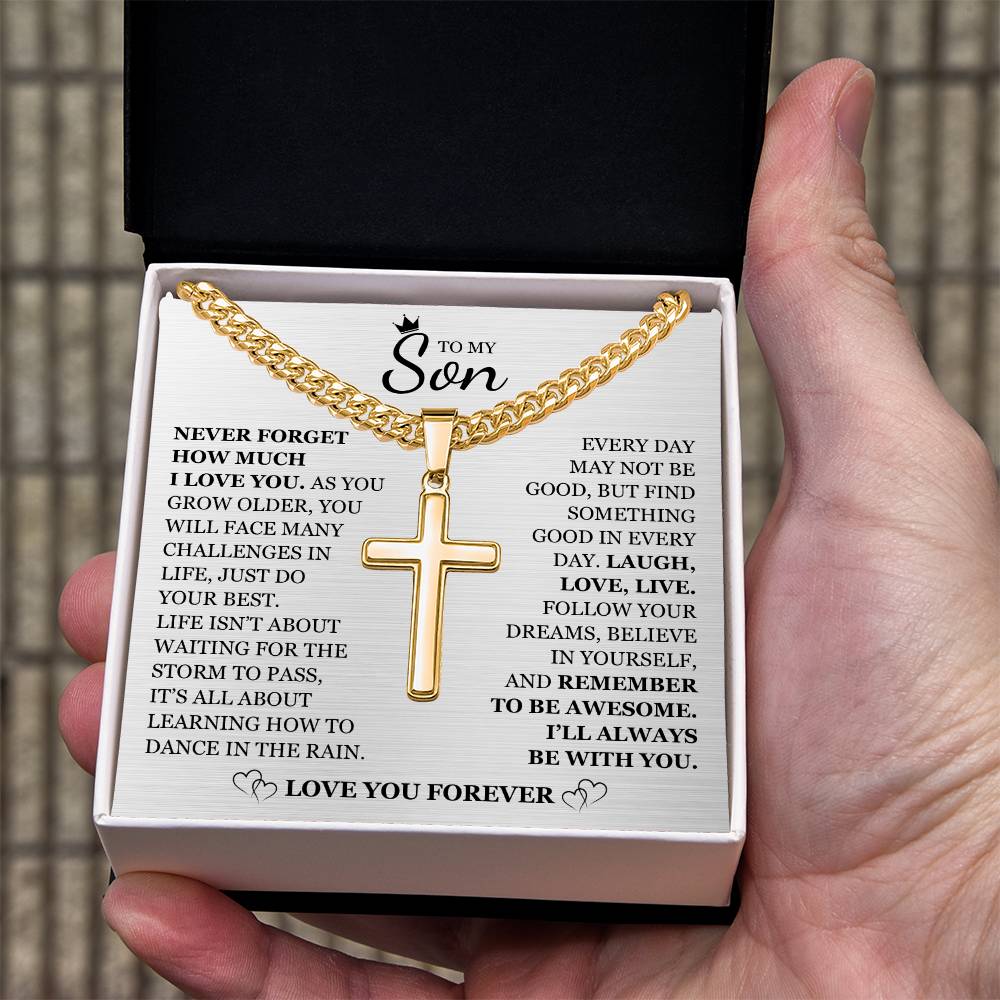 To My Son - Artisan Cross with Cuban Link Chain