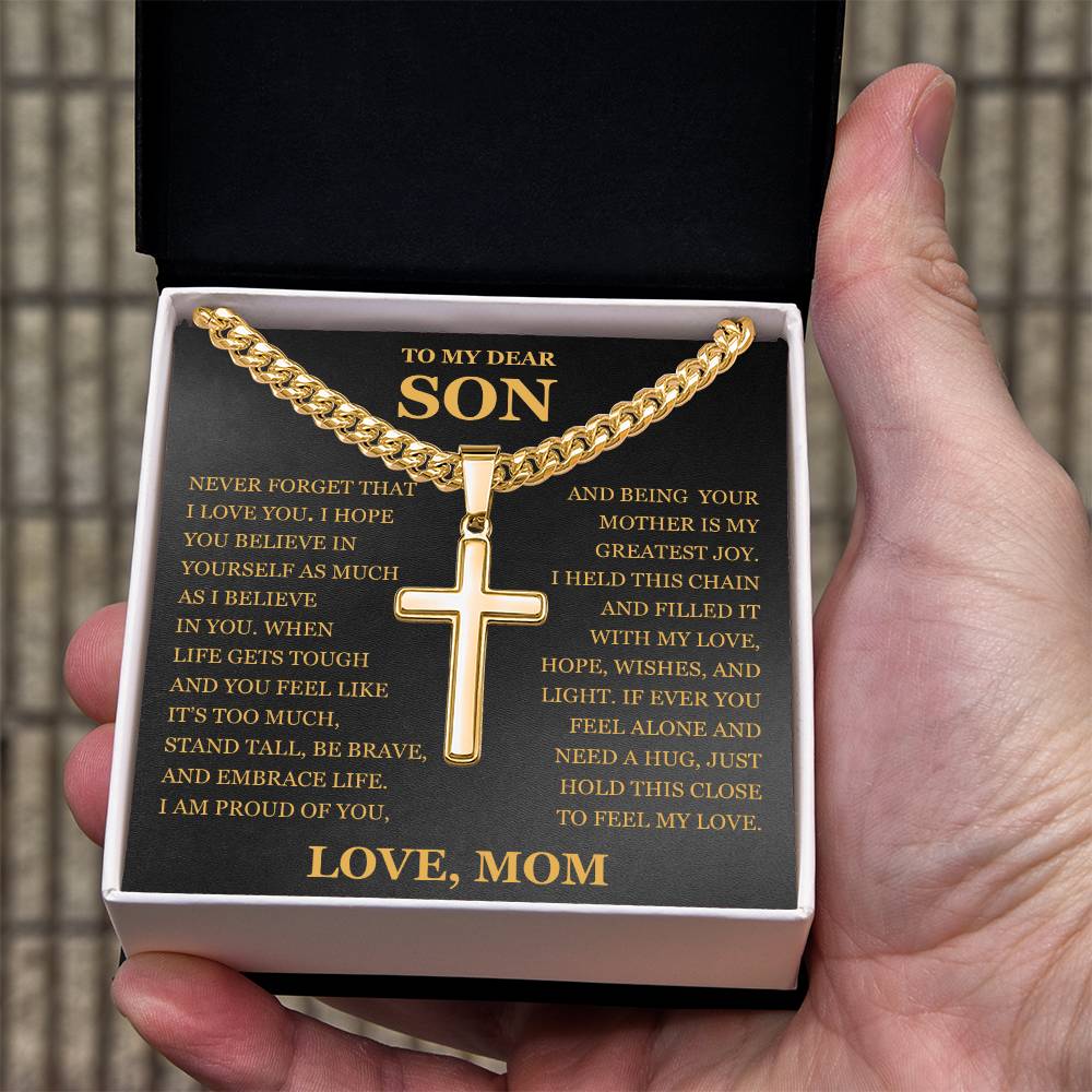 To My Son - Artisan Cross with Cuban Link Chain