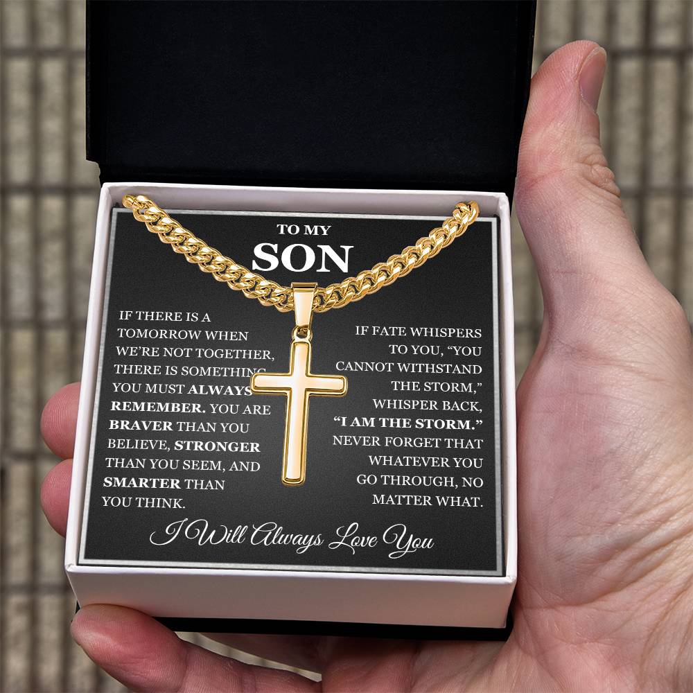 To My Son - Artisan Cross with Cuban Link Chain