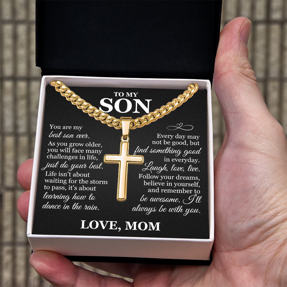 Artisan Cross with Cuban Link Chain - To My Son "Just Do Your Best"