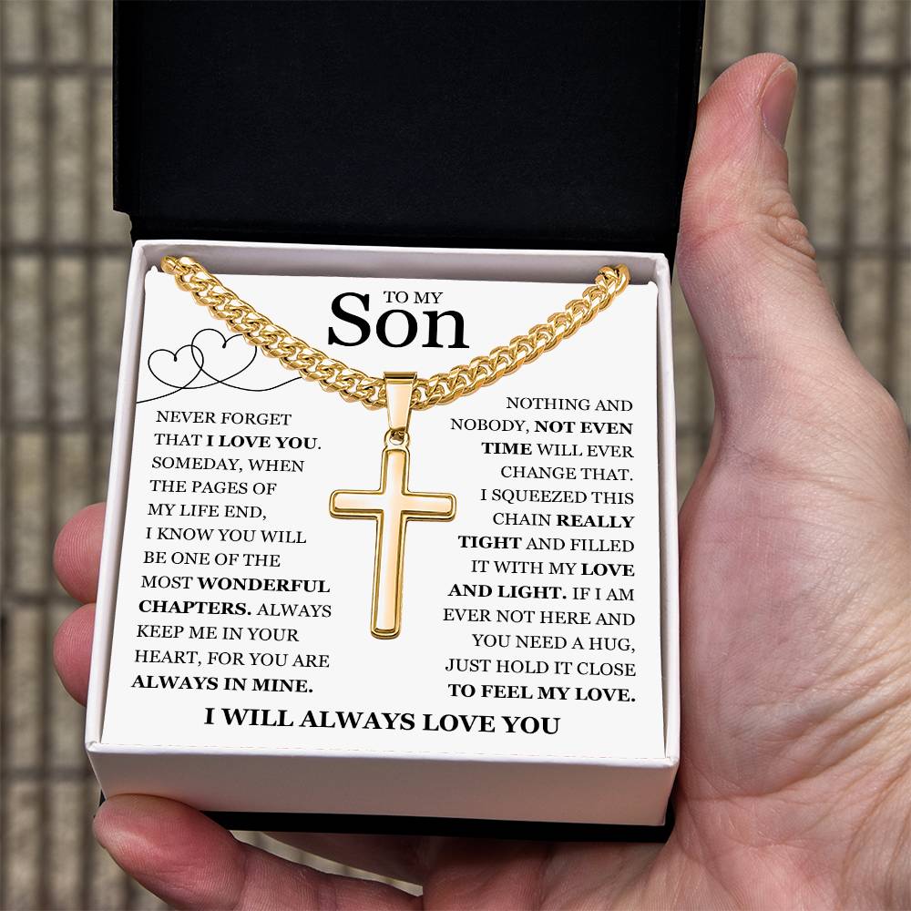 To My Son - Artisan Cross with Cuban Link Chain