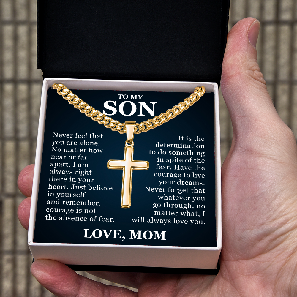 Artisan Cross with Cuban Link Chain - To My Son "I Will Always Love You"