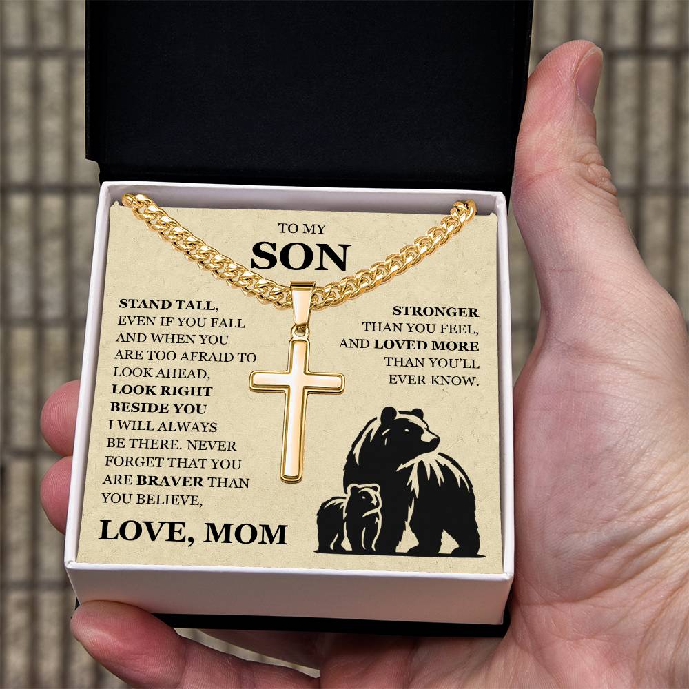 To My Son - Artisan Cross with Cuban Link Chain