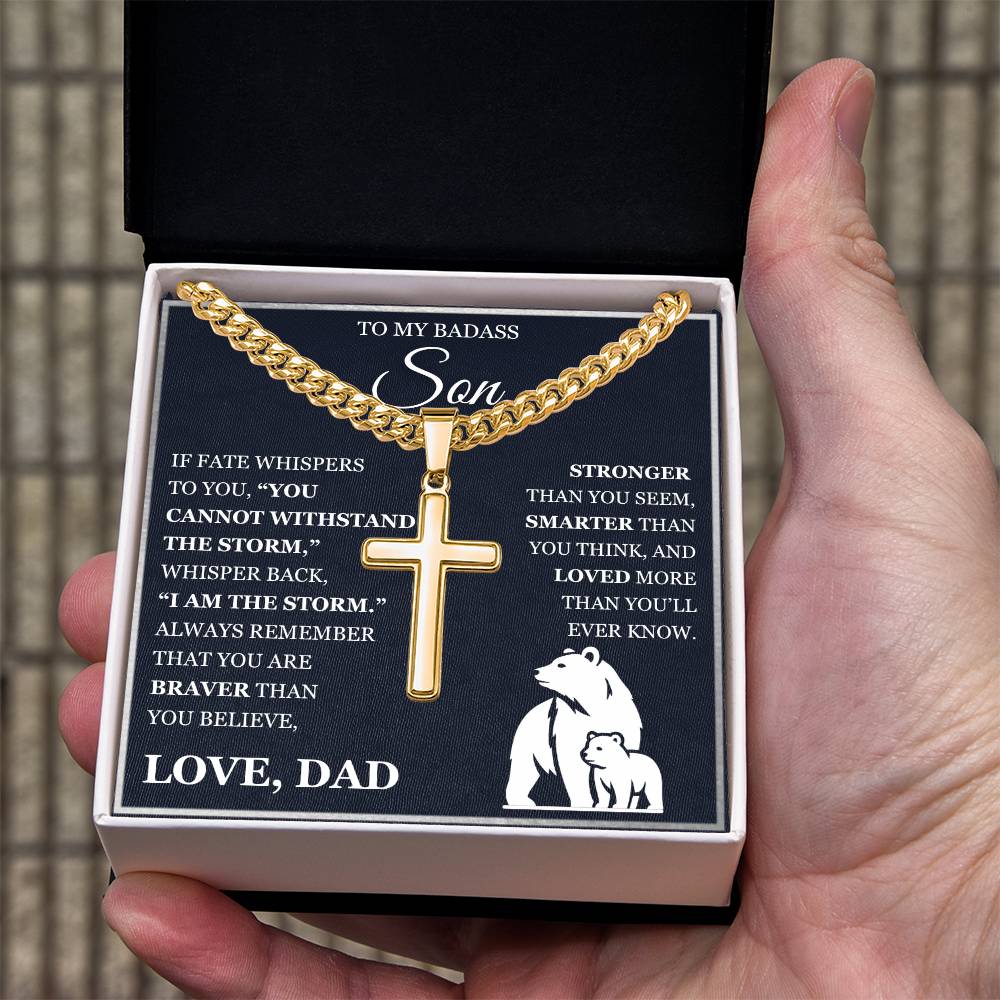 To My Son - Artisan Cross with Cuban Link Chain