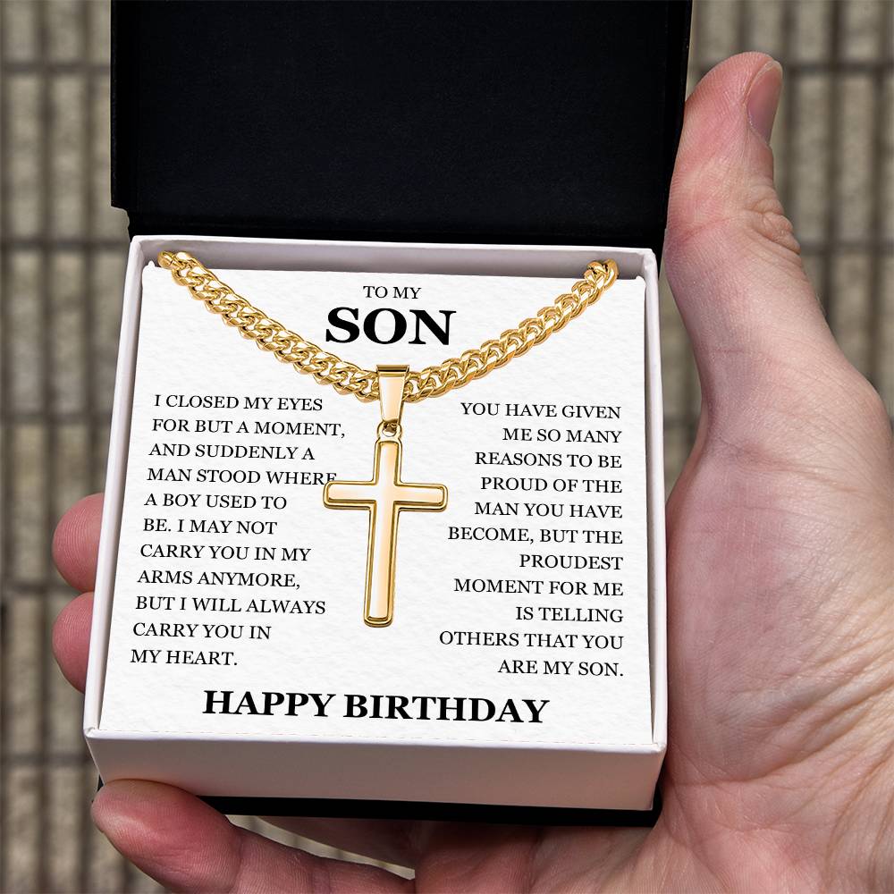 To My Son - Artisan Cross with Cuban Link Chain