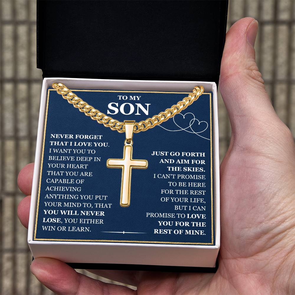 To My Son - Artisan Cross with Cuban Link Chain