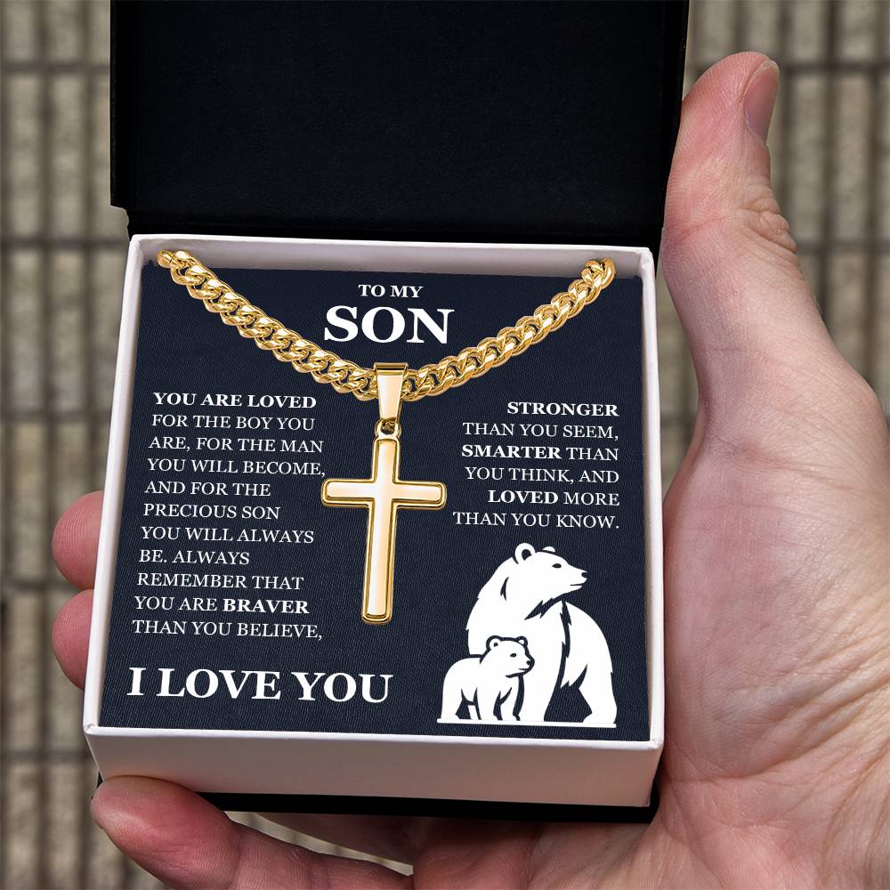 To My Son - Artisan Cross with Cuban Link Chain