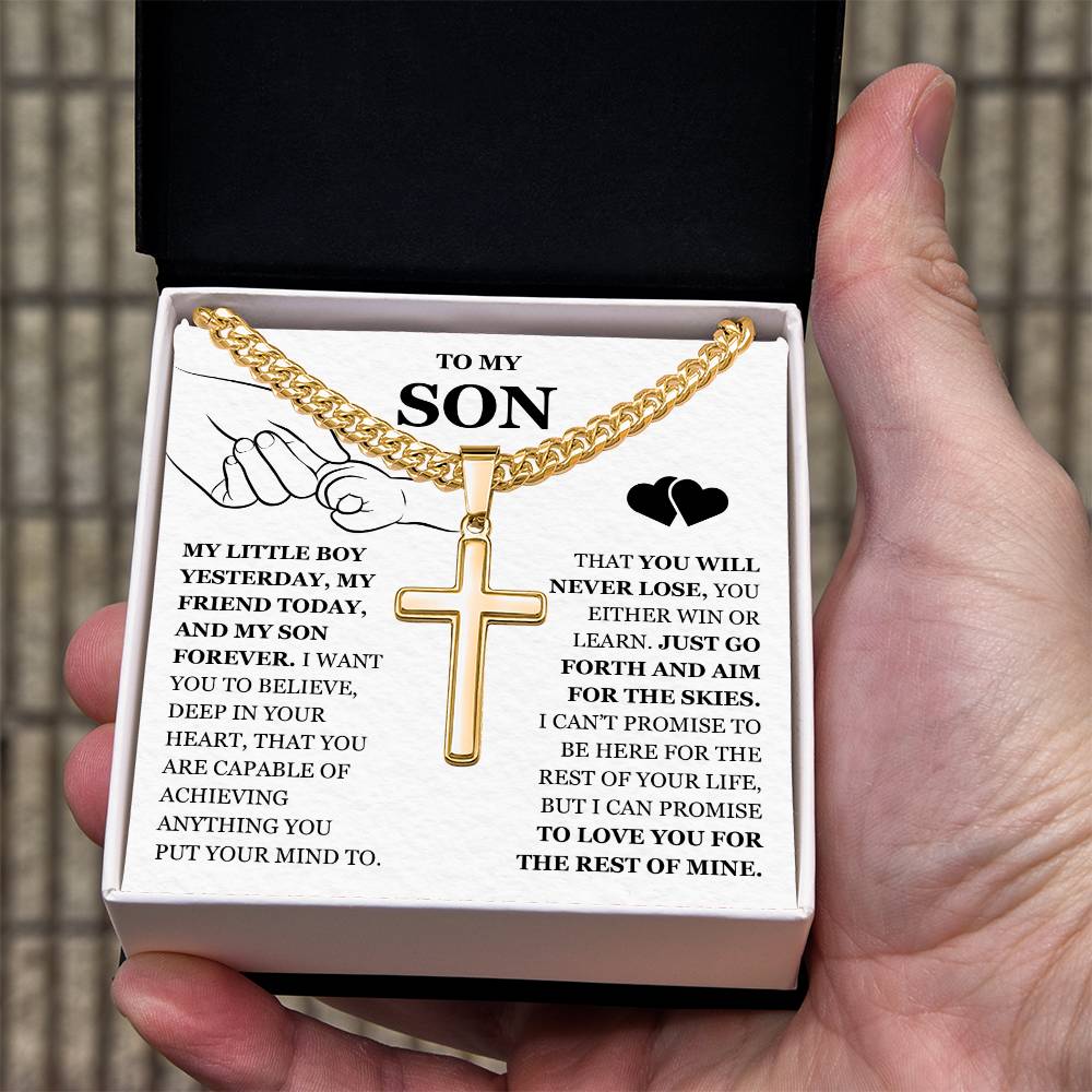 To My Son - Artisan Cross with Cuban Link Chain
